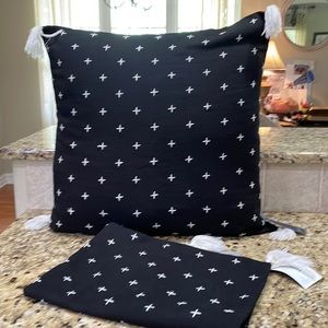 TWO DOWNEAST BLACK WITH WHITE EMBROIDERY PILLOW COVERS